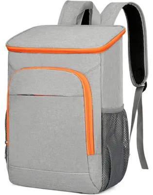Immagine prodotto di Zaino termico con borsa frigo integrata, impermeabile, con due scomparti, grigio e arancione