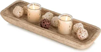 Productafbeelding van Famanu decoratieve houten schaal, 40 cm x 16 cm - Rustieke decoratie voor op tafel