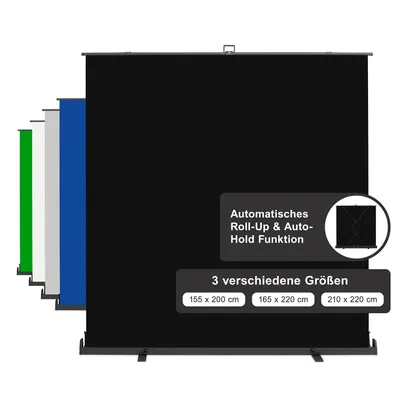 Produktbild von Walimex pro Roll-up Panel Hintergrund schwarz 210 x 220 cm, Fotohintergrund mit Transportbox, Hintergrundsystem für Fotostudio, knitterfreie Fotoleinwand ideal für Low-Key-Fotografie und Portraits