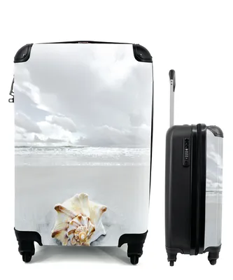 Produktbild von MuchoWow® Koffer Handgepäck Trolley Rollkoffer Kleine Reisekoffer mit 4 Rollen - Muschel - Strand - Himmel - Cabin Size < 55x40x23 cm & 55x40x20 cm - Fotokoffer - Kabinenkoffer - Boardgepäck - Reise-Box - Reisekoffer - Reisegepäck - Koffer mit Bild - Trolley für Kinder