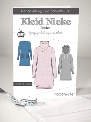 Schnittmuster Kinderkleid mit Kapuze, Gr. 74–164