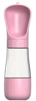 Productafbeelding van 2-in voerbak en waterfles - Hondendrinkfles - Drinkfles - Wandelen op reis - Honden en katten - Huisdieren onderweg - Lekvrij - 320 ml, 179 ml - Roze