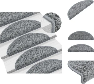 Image de vidaXL Tapis d'escalier 15 pcs. Gris 65x21x4 cm - Tapis d'escalier