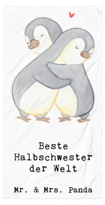 Produktbild von Mr. & Mrs. Panda Strandlaken Pinguin Beste Halbschwester der Welt - Weiß - Geschenk, Duschhandtuch, Handtuch, Strandtuch, Stiefschwester, Sister, Reisehandtuch, Liebe