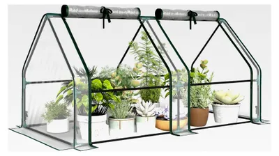 Produktbild von Gewächshaus mit Reißverschlussfenstern, winterfestes Foliengewächshaus aus Stahl, Treibhaus für Balkon und Garten, 180 x 90 x 90 cm, geeignet für Tomaten, Gemüse und Blumen, transparent