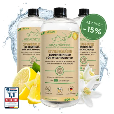 Produktbild von 3er Set - GRASHÜPFER® Wischroboter Reinigungsmittel I Bodenreiniger Mittel 3 x 1000 ml "Zitrusblüten Duft"