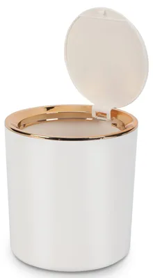 Productafbeelding van Afvalbak met deksel - Compacte afvalcontainer - Geschikt voor keuken, slaapkamer, badkamer en bureau - 14,3 x 15 cm, wit
