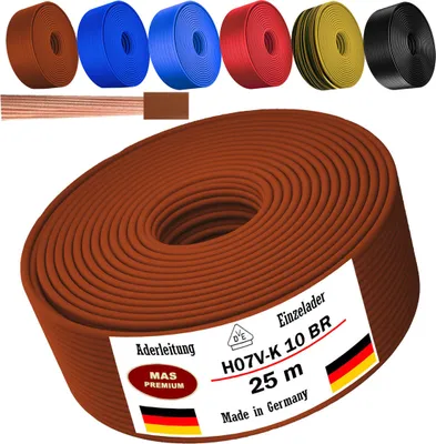 Immagine prodotto di Cavo di alimentazione H07 V-K marrone, sezione 1x10 mm², flessibile, per installazioni fisse. Lunghezza: 25 metri