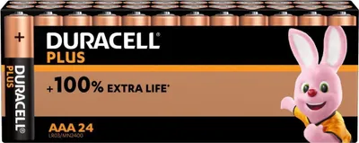 A package of Duracell AAA batteries with a cartoon bunny mascot.