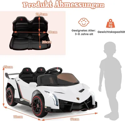 Obrázok produktu pre Detské elektrické autíčko Lamborghini s diaľkovým ovládaním & LED svetlometmi & klaksónom & hudbou biela