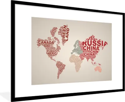 Produktbild von MuchoWow® MuchoWow® Gerahmtes Poster Weltkarte - Buchstaben - Farben 90x60 cm - Poster mit zchwarzem Bilderrahmen - Wanddekoration - Fotos