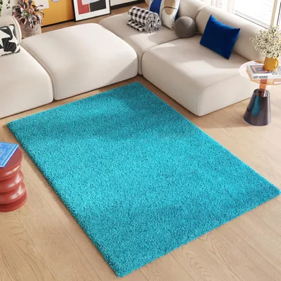 Image de Tapis Tapis ESSENCE Shaggy Unicolore Moderne Turquoise  300 x 400 cm