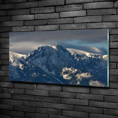 Produktbild von Tulup® Glas-Bild - 100x50 -Wandkunst - Wandbild hinter gehärtetem Sicherheitsglas  - Landschaften - Giewont Berg Winter - Grau