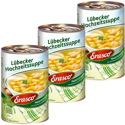Zdjęcie produktu dla Erasco Lubecka zupa weselna z kluskami i warzywami 390ml 3-pak