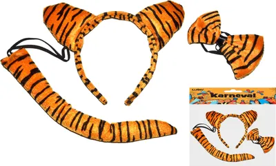 Produktbild von Karneval-Set Tiger mit Ohren auf Stirnband, Halsschleife und Schwanz – vollständiges Kostüm