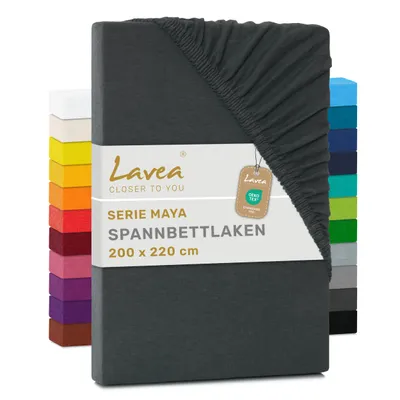 Zdjęcie produktu dla Lavea® Pościel na materac z gumką, 200x220 cm, wzór Maya, 100% bawełna, przeznaczona do łóżek z materacem sprężynowym, łóżek wodnych, oddychająca, pasuje do materacy o grubości do 35 cm - kolor antracyt