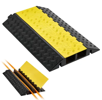 Productafbeelding van VEVOR kabelbrug, 950 mm, draagvermogen 9979 kg, 2-kanaals (100x75 mm), rubberen overrijdbare bescherming, valpreventie, vloerbedekking, geschikt voor gebieden met hoge drempels, thuis, kantoor, magazijn, 1 stuk