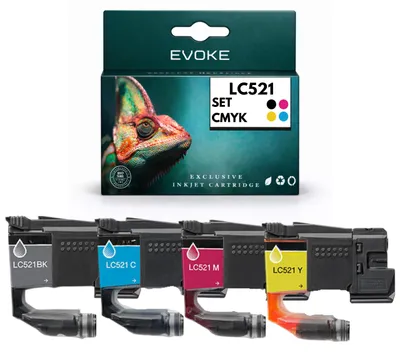 Produktbild von Evoke kompatible Tinte für Brother LC-521 LC521 4x CMYK:Schwarz,Cyan,Magenta,Gelb 38 ml DCP-J1260W J1310DW J1313DW J1360DW J1460DW, KI-generiertes Bild