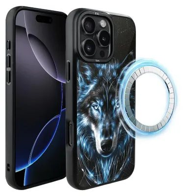 Zdjęcie produktu dla Etui do iPhone 16 Pro, kompatybilne z MagSafe, czarne matowe boki, wilk