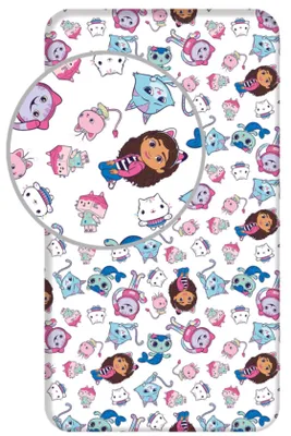Produktbild von Dream Works Gabbys Dollhouse Spannbettlaken Spannbetttuch Gabby DJ Catnip Catrat Kitty Fairy Pandy Paws Baby Box Mer Cat 90 x 200 + 25 cm 100% Baumwolle