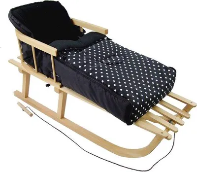 Produktbild von Famanu Holzschlitten mit Rückenlehne und Fußsack 90 cm - ideal für Kinder