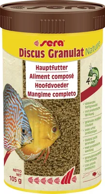 Produktbild von sera Discus Granulat Nature, Zierfisch, Trockenfischfutter, Granulat, Vitamin A, Vitamin B1, Vitamin B2, Vitamin C, Vitamin D3, Vitamin E, 52,4%, 8,3%