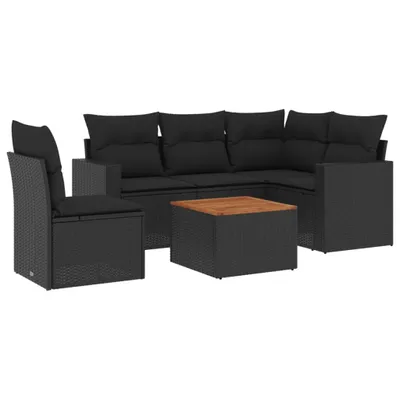 Produktbild von vidaXL 6-tlg. Garten-Sofagarnitur mit Kissen Schwarz Poly Rattan