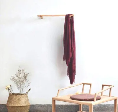 Image de Tringle à vêtements en bois - style minimaliste - 1 pièce - 60 x 10 cm - couleur naturelle