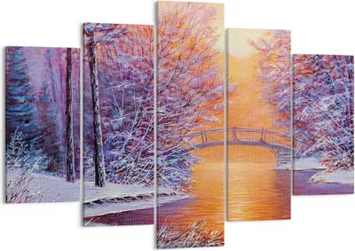Produktbild von Bild auf Leinwand - Leinwandbild - 5 Teile - Brücke Schnee Wald - 150x100cm - Wand Bild - Wanddeko - Wandbilder - Leinwanddruck - Bilder - Wanddekoration - Leinwand bilder - Wandbild - EA150x100-4545