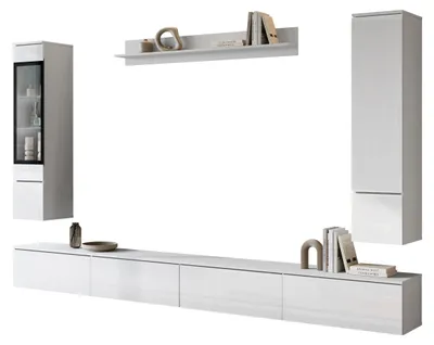 Produktbild von MIRJAN24 Wohnwand Vera VIII, Stilvoll Wohnzimmer-Set, TV-Schrank, Modern Mediawand (Weiß / Weiß Hochglanz, mit Beleuchtung)