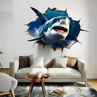 realistischer Tigerhai mit 3D-Effekt – Decords Wandtattoo, Produktansicht 1