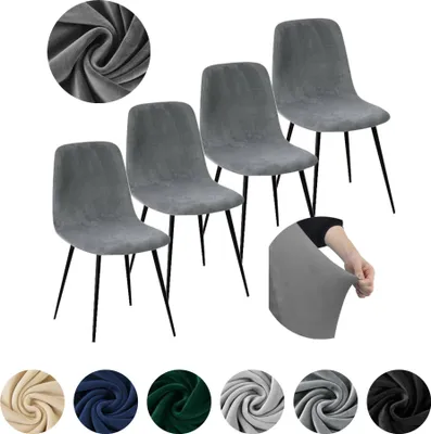 Produktbild von MEBLE ODNOWA, Stuhlhusse, Stuhlbezug, Skandinavischer, Samt, Dunkelgrau, 4er Set, Velours, elastisch, Stuhlbezüge, Stuhlhussen, maschinenwaschbar