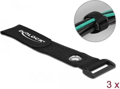 Imagen del producto de Abrazadera de velcro Delock con bucle y ojete de sujeción, de 280 x 38 mm, color , paquete de 3 unidades