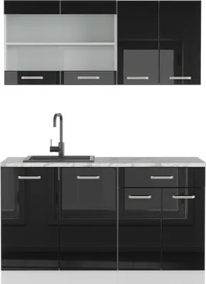 Produktbild von Singleküche Vicco R-Line Schwarz Hochglanz 140 cm , AP Marmor, Model 40987