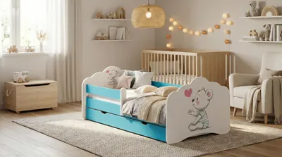 Produktbild von Happy Babies Kinderbett - Mit Matratze & Schublade und Rausfallschutz, 80x160, Mädchen Kinderbetten & Jugendbett Jungen Kids Bed