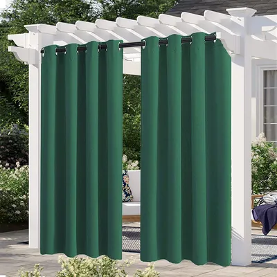 Obrázek produktu pro sada 4 venkovních závěsů 132x213cm, balkónová zástěna na soukromí větruodolná vodoodpudivá ochrana proti slunci ochrana proti UV záření venkovní záclona zahradní zatemňovací venkovní neprůhledné závěsy, tmavě zelená