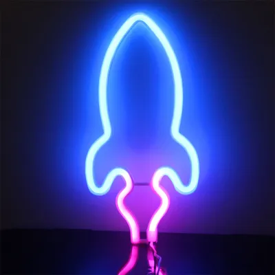 Produktbild von Rakete Leuchtreklame LED Neonlicht USB Batteriebetrieben Nachtlicht für Wand Zimmer Spielzimmer Bar Party Dekoration