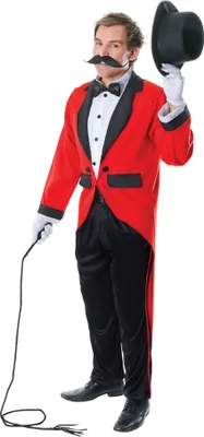 Image de Costume unie pour adultes "Directeur de cirque" de Bristol Novelty, modèle BN1399 (taille unique), couleurs rouge, noir et blanc