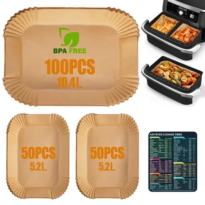 Productafbeelding van Bakpapier voor Ninja AF500EU heteluchtfriteuse, 200 stuks, houtskleur, geschikt voor bakmanden van 5,2-10,4 liter