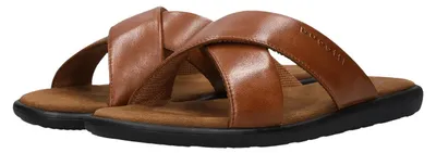Image de Bugatti : Pantoufles en cuir pour hommes, sandales, couleur marron, taille 43