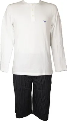 Produktbild von EMPORIO ARMANI Herren Schlafanzug kurze Hose mit Taschen langärmliges Henley-Shirt Artikel 111021 + 111004 5A567, ITA M - CN 170/96, Cotone 100%