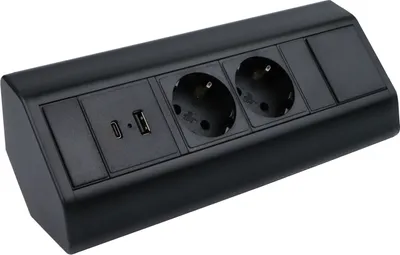 Produktbild von DesignLight CORNERBOX schwarz, 2x SCHUKO Steckdose, 1x USB A, 1x USB C / Ecksteckdose / Mehrfachsteckdose