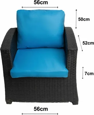 Obrázek produktu pro Polyratanový polštář na křeslo 1ks Modrý-Sedák 56x52cm+56x50cm|Polštáře na zahradní nábytek, Ratanové polštáře na křesla Polštář na zahradní židle