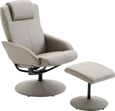 Produktbild von Relaxsessel mit Hocker, 360°drehbarer Fernsehsessel mit Liegefunktion, TV Sessel, Kunstleder, Lesesessel für Wohnzimmer, Schlafzimmer, Grau