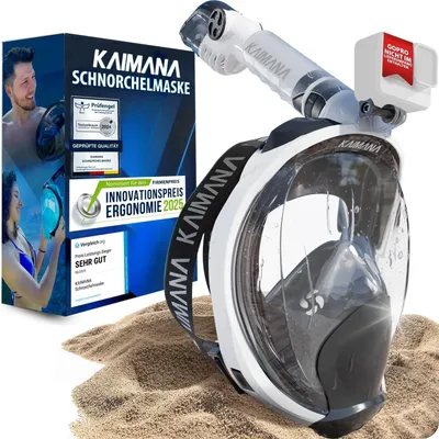 Produktbild von Die Preisgekrönte KAIMANA Schnorchelmaske für Erwachsene S/M - absolut CO2 sicher - inkl. Tragetasche - Tauchermaske - Vollgesichtsmaske Tauchmaske