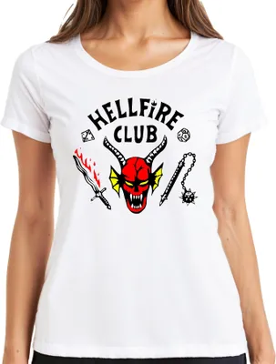 Produktbild von HELLFIRE CLUB Dämon Schädel Hörner D20 Flammenschwert Rollenspiel Damen T-Shirt, Weiß, S