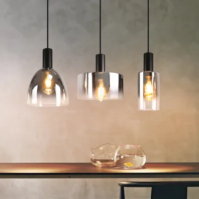 Immagine prodotto di ZMH Lampada a sospensione per sala da pranzo Lampada a sospensione a 3 fiamme E27 Lampada a sospensione per tavolo da pranzo vintage Lampada a sospensione regolabile in altezza Lampada a sospensione nera in vetro per camera da letto cucina senza lampadine