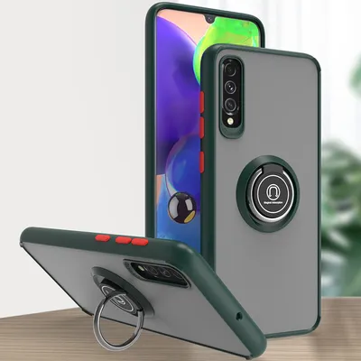 Produktbild von Samsung A70S Hülle, Ring Halter Ständer Matte Transluzent TPU Rahmen Stoßfest Schutzhülle für Samsung Galaxy A70 / A70S dunkelgrün