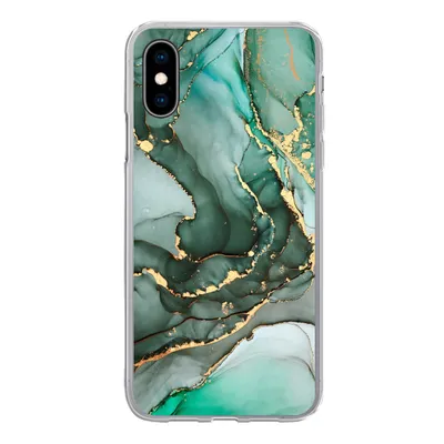 Produktbild von MuchoWow® Handyhülle Schutzhülle Hülle für iPhone X Gold - Marmor - Grün - Luxus - Marmoroptik - Grau Silikon Softcase Handy Hülle - Handyhülle