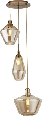 Produktbild von Hängelampe Rauchglas Metall E27 rund Ø 51 cm H: max. 150 cm in Messing Antik Champagner 3-flammig Modern